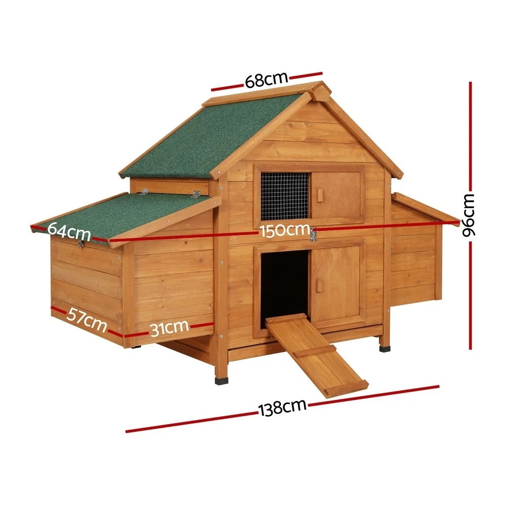Dimensions of timber coop, with a spacious design for healthy chickens.