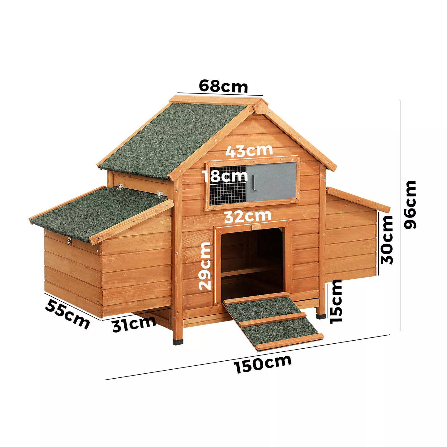 Detailed dimensions of all sections of the coop.