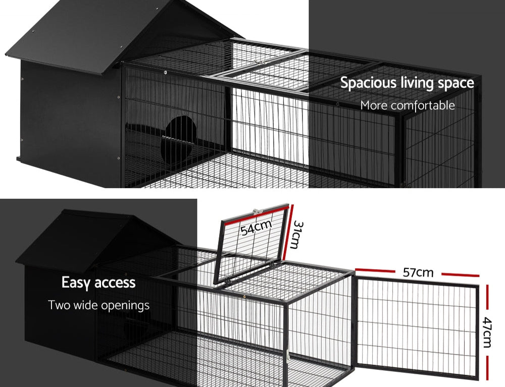 Two doors on run allow you to access your rabbits easily.