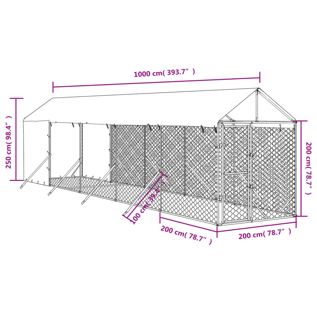 10x2m Steel Dog Run with Roof