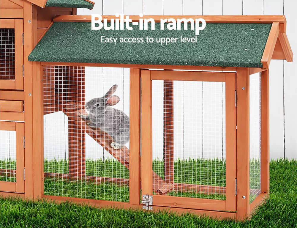 Non-slip ramp leading from upper house to run for safe access.