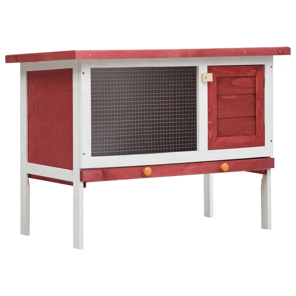 Small rabbit hutch, with an attractive red and white design.