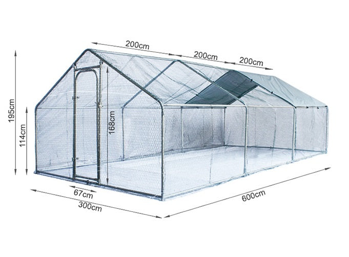 Dimensions of 6x3m walk-in catio with length, width, and height measurements