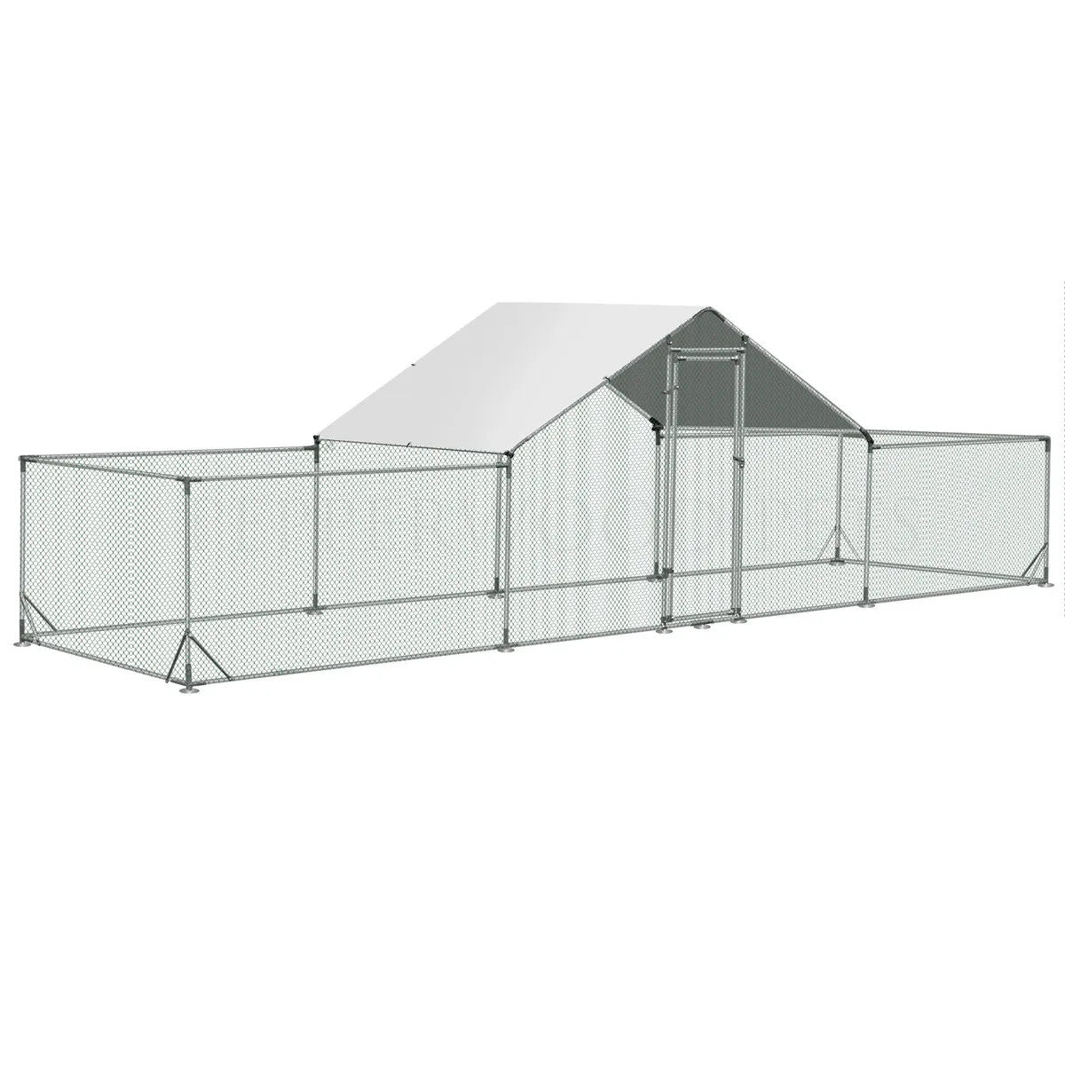 Angled view of the run, showing its large size and sturdy design.