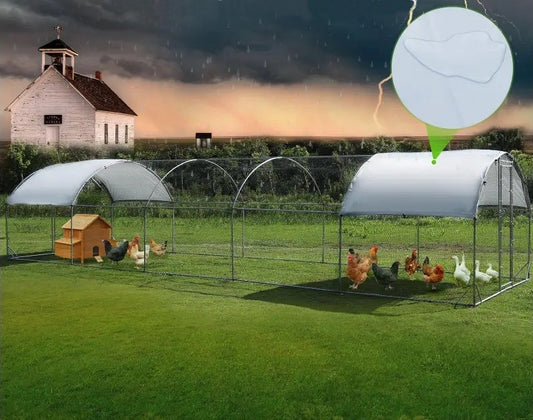 Chicken cage featuring a domed roof design for water run off.