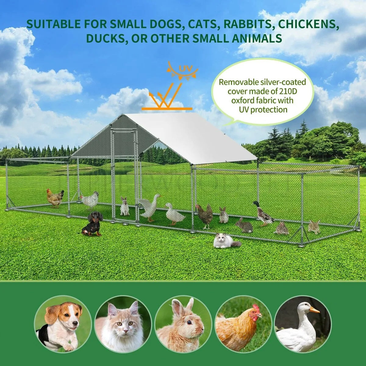 This run suits multiple species including chooks, ducks, geese, cats, rabbits, and dogs.