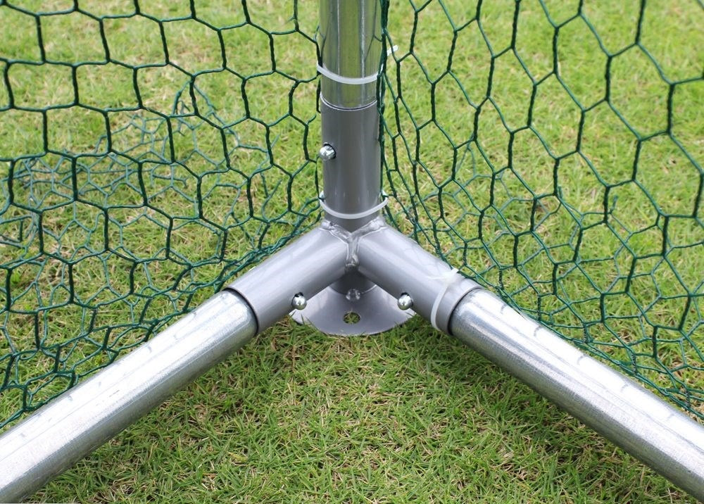Base corner support of the outdoor catio, showcasing durable galvanised steel frame