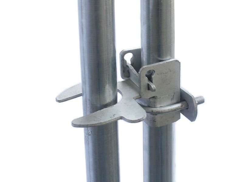 Close-up of the heavy-duty galvanised steel locking system on the cat enclosure.
