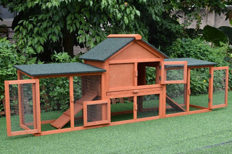 Double Run Wooden Chicken Coop Rabbit Hutch Bunny Cage Hen House