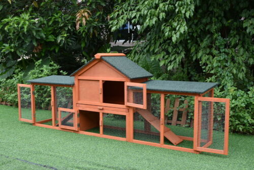 Double Run Wooden Chicken Coop Rabbit Hutch Bunny Cage Hen House