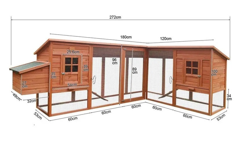 L Shaped Chicken Coop | Double Chicken Coop for 6-12 Chickens ...
