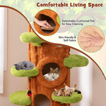 Cosy cat tree hollows with soft removable cushions for easy cleaning.