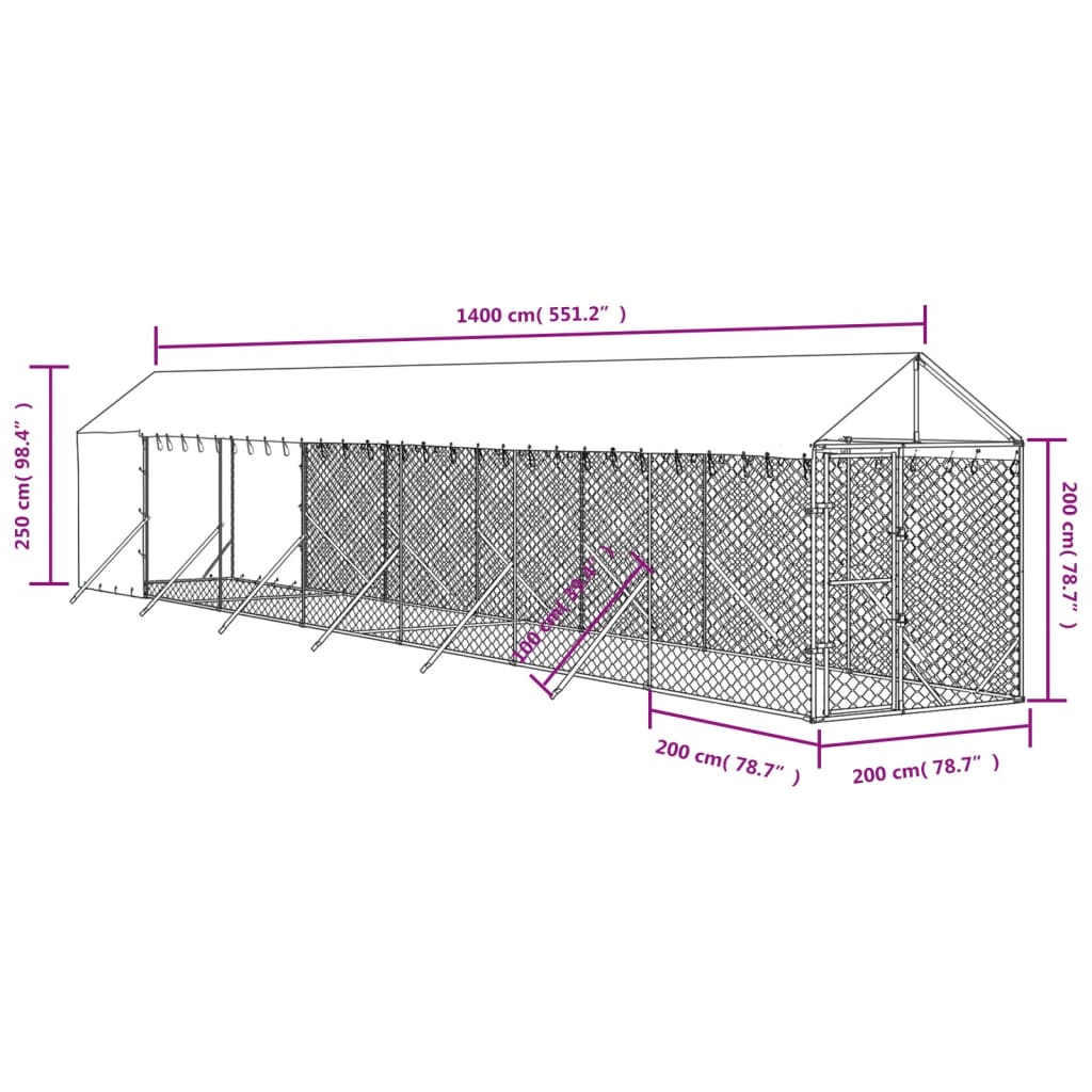 14x2m Steel Dog Run with Roof