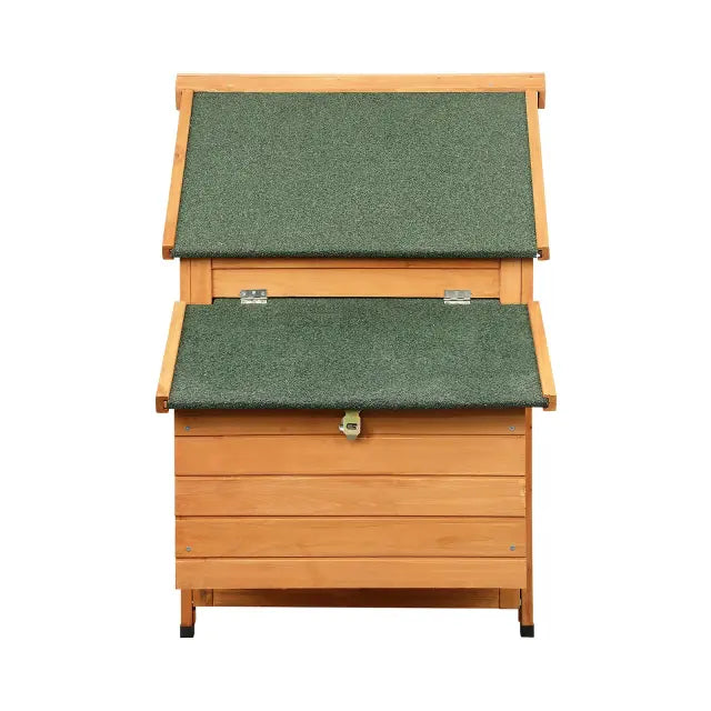 Large nesting boxes with lift-up lids for easy egg collection.