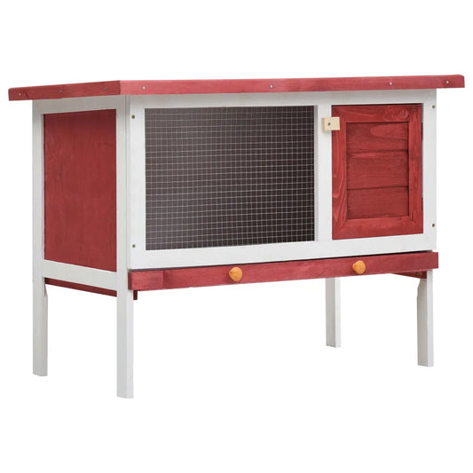 Small rabbit hutch, with an attractive red and white design.