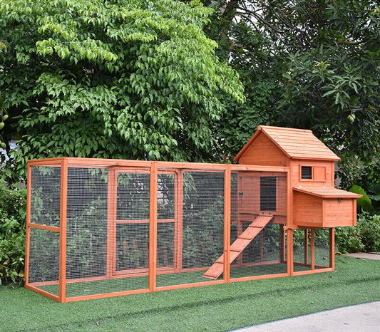 Wooden chicken coop and run with a 3.1m length and wire mesh doors