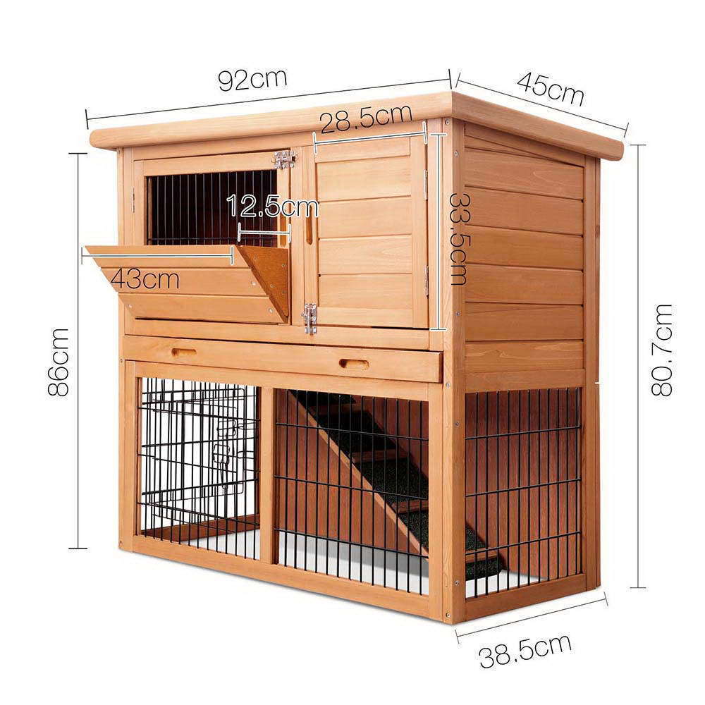 Two Storey Outdoor Hutch with Run + Feeder