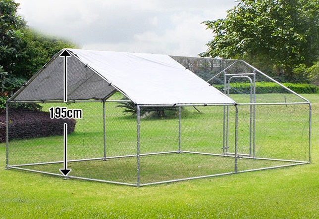 4x3m walk-in chicken run with a 195cm height, showing a sturdy frame and UV-treated roof for backyard chooks, providing ample space for roaming.