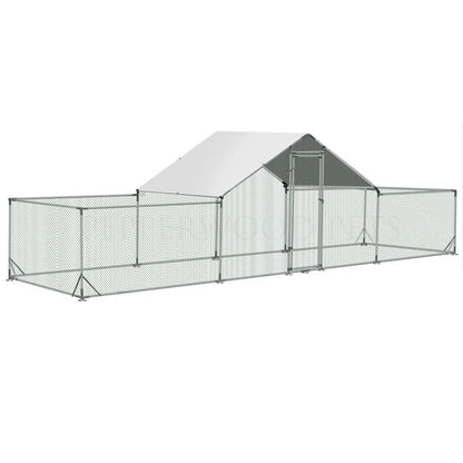 Angled view of the run, showing its large size and sturdy design.