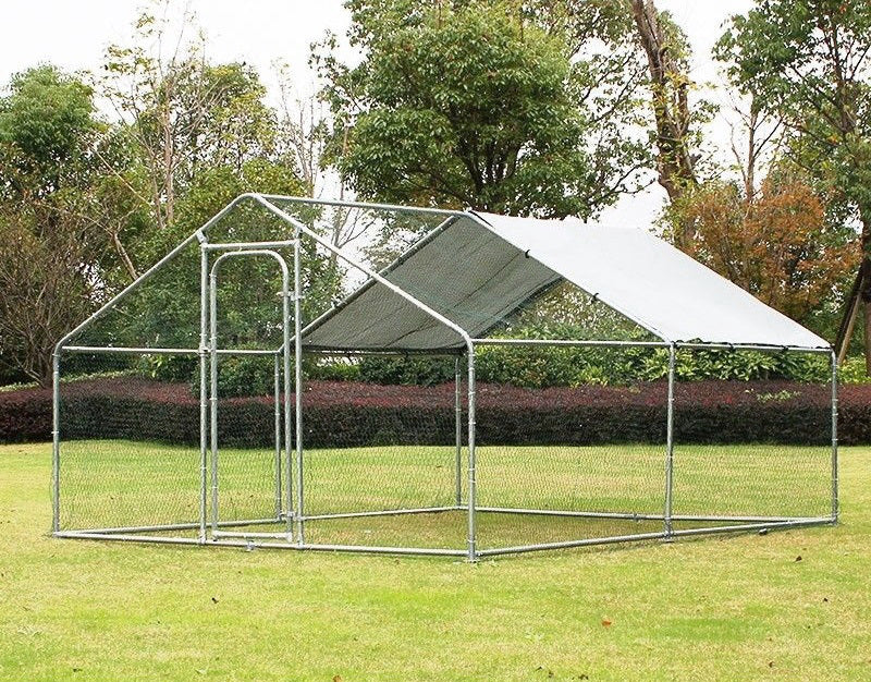 Large 4x3m walk-in chicken run with a UV-treated waterproof roof, ideal for backyard chooks, providing a secure and comfortable environment.