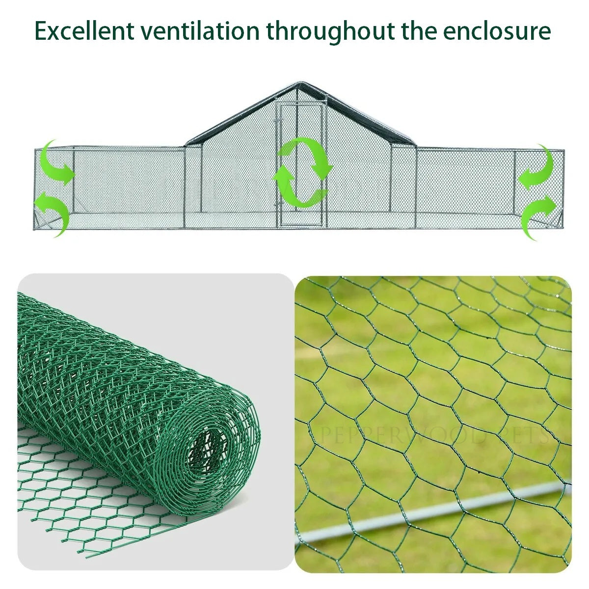 Diagram showing how the wire mesh provides excellent ventilation.