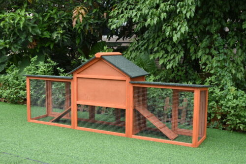 Double Run Wooden Chicken Coop Rabbit Hutch Bunny Cage Hen House